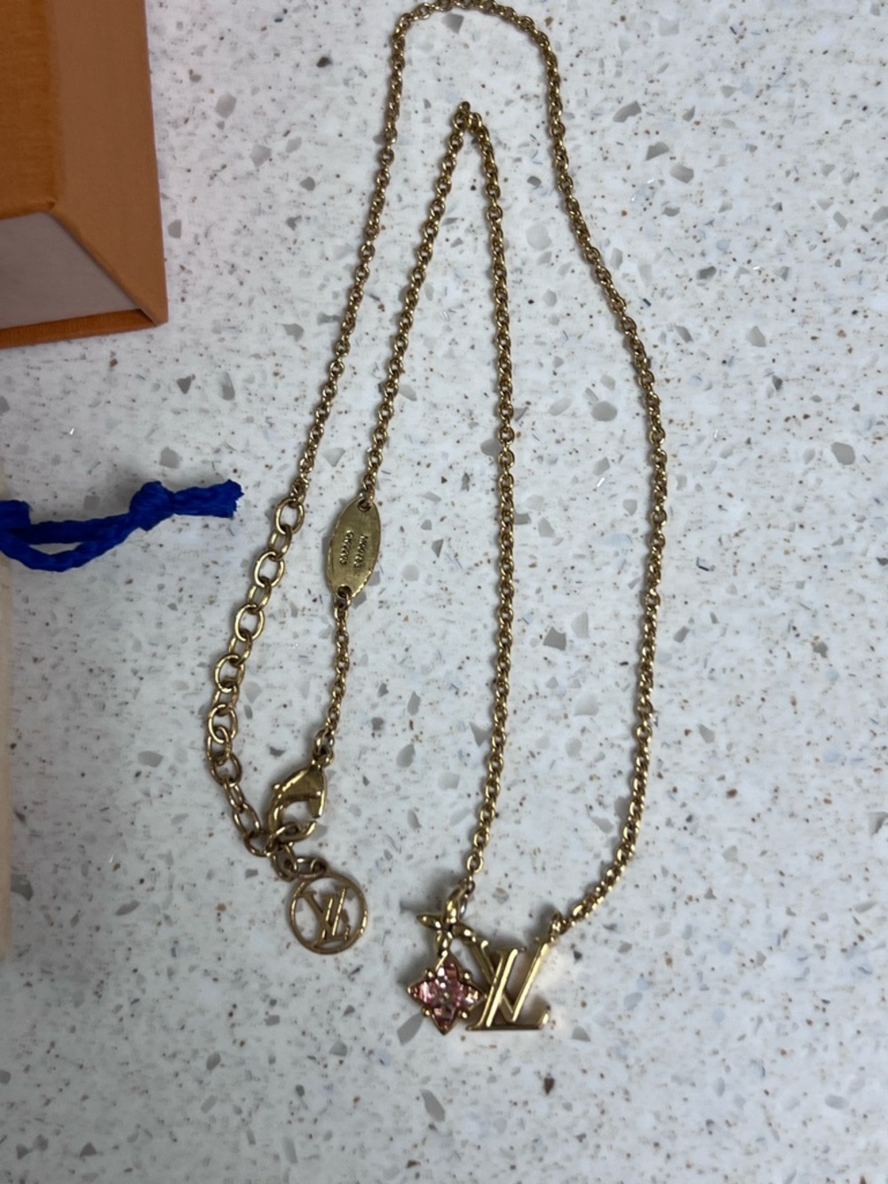 Louis Vuitton Gold and Pink LV Flower Charm Necklace - Picture 2 of 4